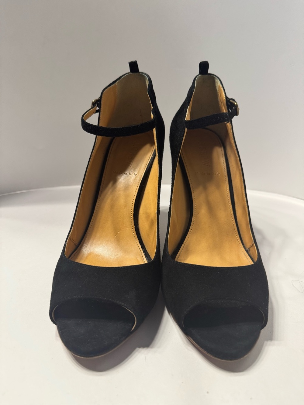 EUC J.Crew Collection Black Suede Peep Toe Ankle Strap Heels Made in Italy US11 - Picture 5 of 8